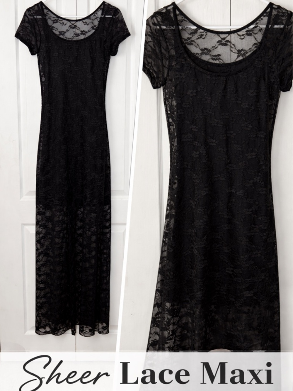 Wild Fable Black Lace Maxi Dress M Sheer Overlay Bodycon whimsigoth Grunge